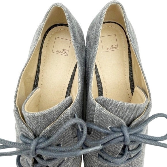 14th & Union Gray Linen Canvas Cork Oxford Lace-Up Loafer Shoe Women's Size 8.5 - Picture 12 of 15